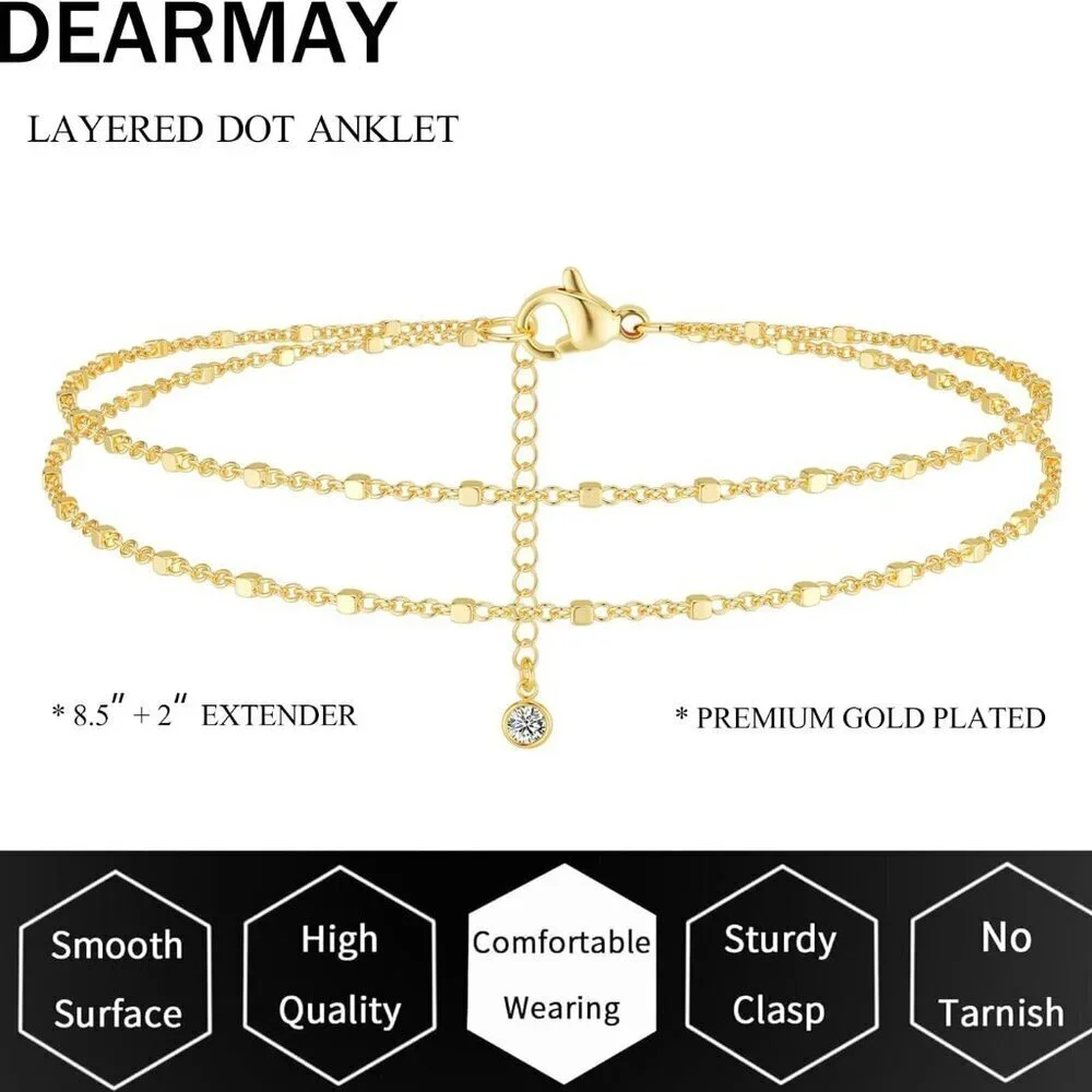 Gold Anklet Duo Yellow Gold Plated 8.5+2.5in Link Chain Summer Beach Jewelry - Picture 5 of 9